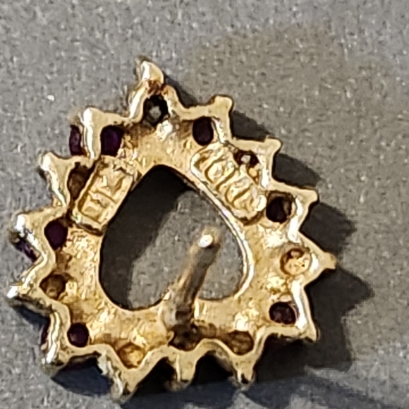 10K YELLOW GOLD Pink Sapphire & Diamond Heart Stud Earrings - Picture 3 of 4